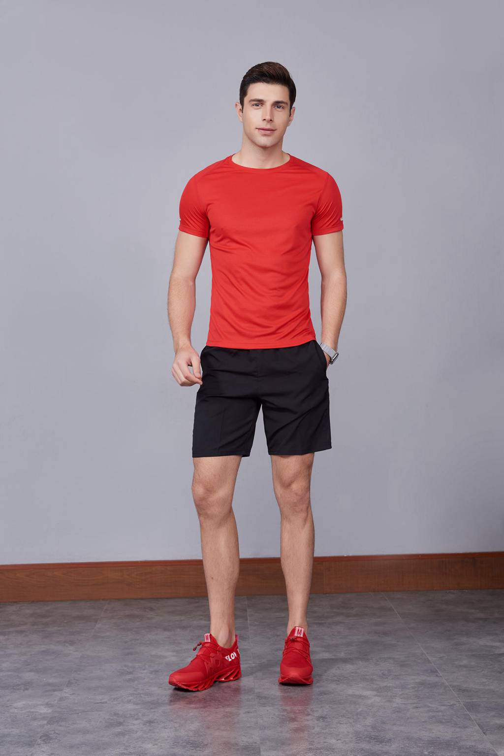 超彈力純色上衣 夏季男女裝T恤文化衫紅色 【圓領(lǐng)】