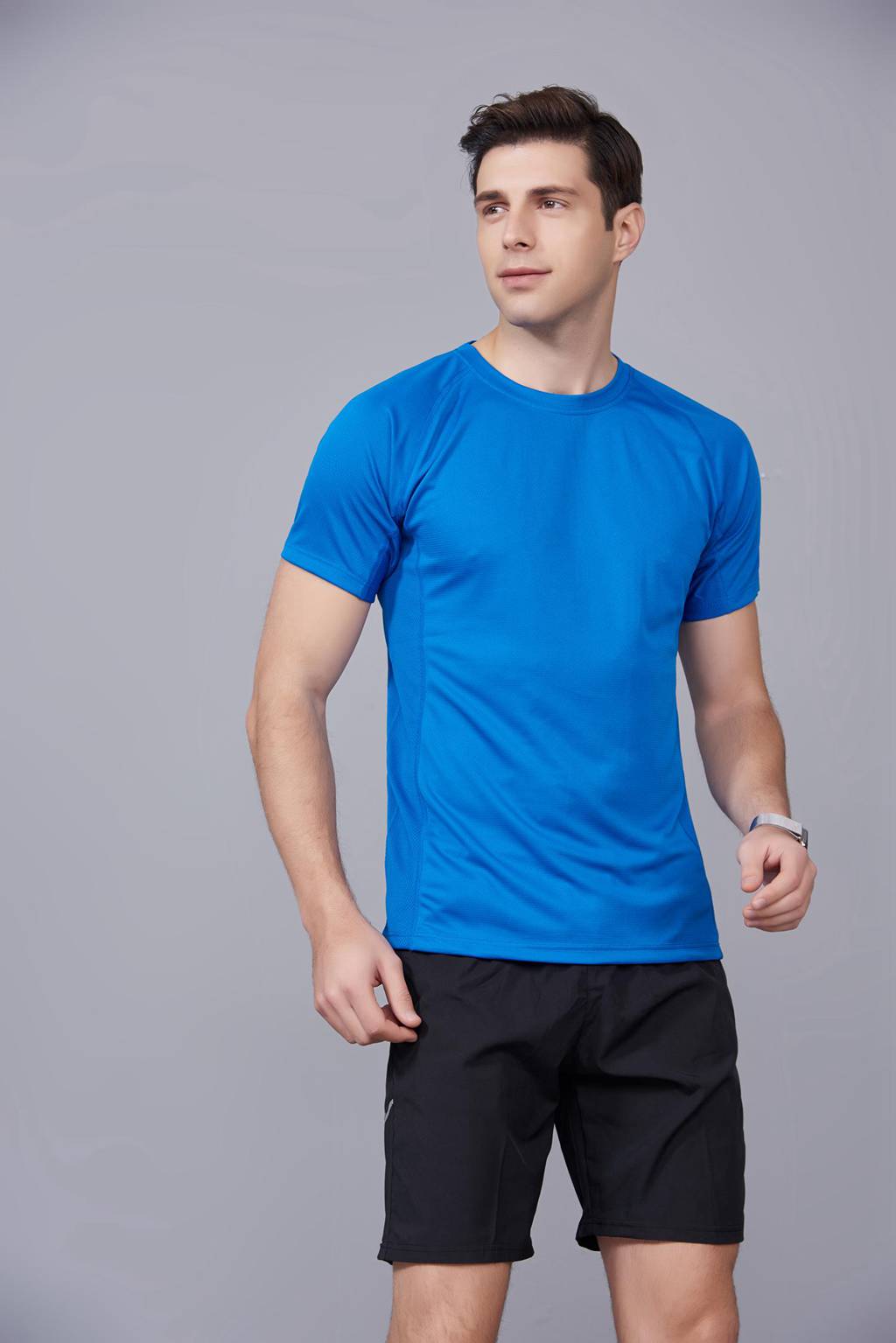 修身運動短袖 舒適透氣跑步訓練速干T恤-寶藍色
