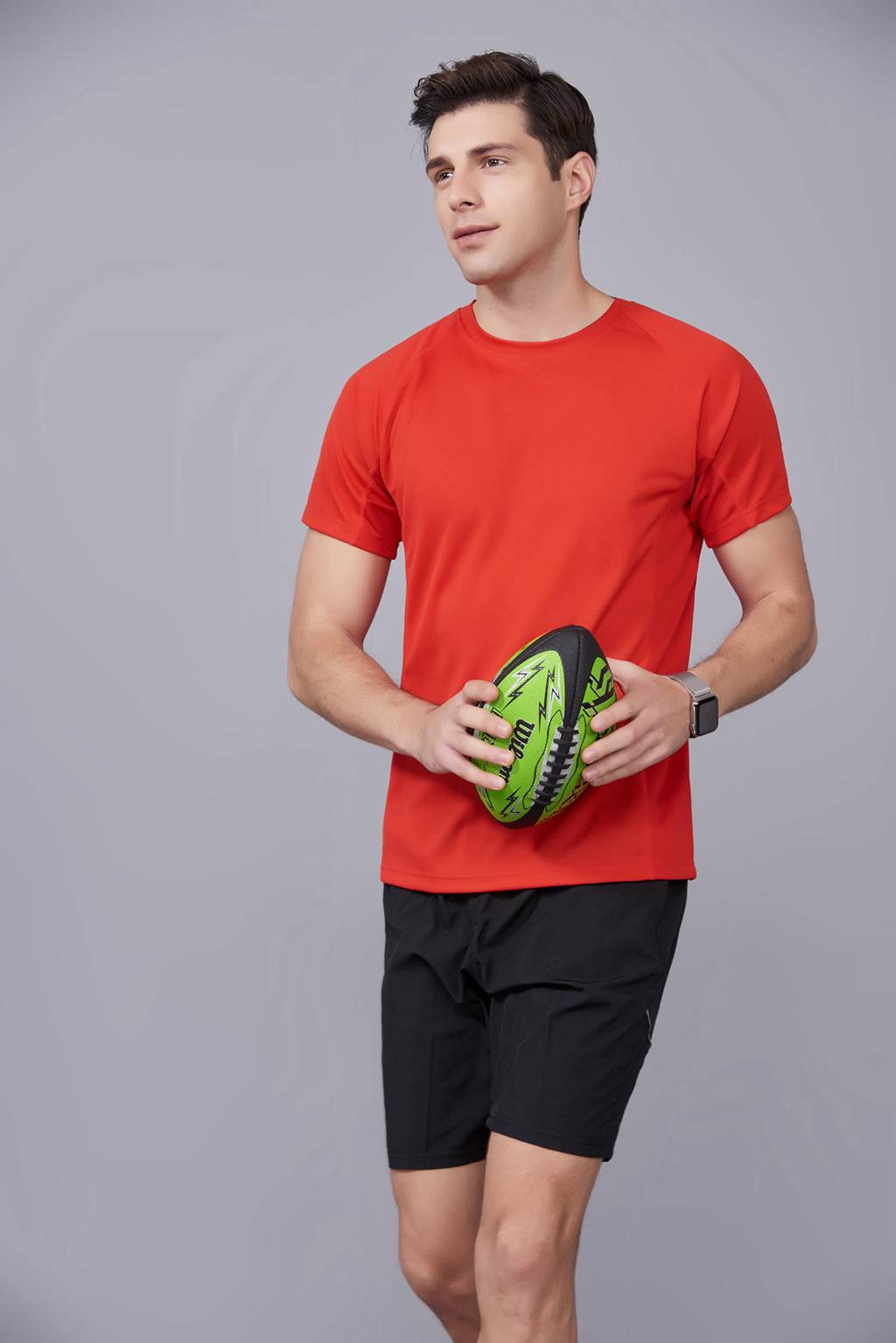 修身運動短袖 舒適透氣跑步訓(xùn)練速干T恤-大紅色