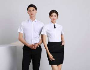 襯衫定制 時(shí)尚襯衫男女士夏季 白色短